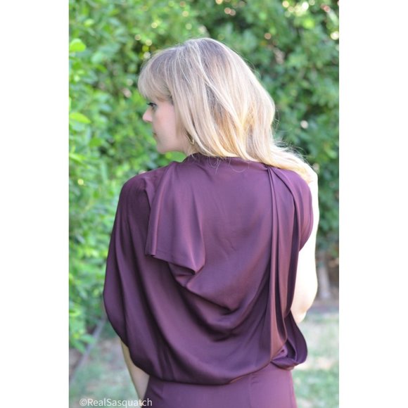 Robert Rodriguez runway stretch silk plum blouson draped back dress - Picture 4 of 13